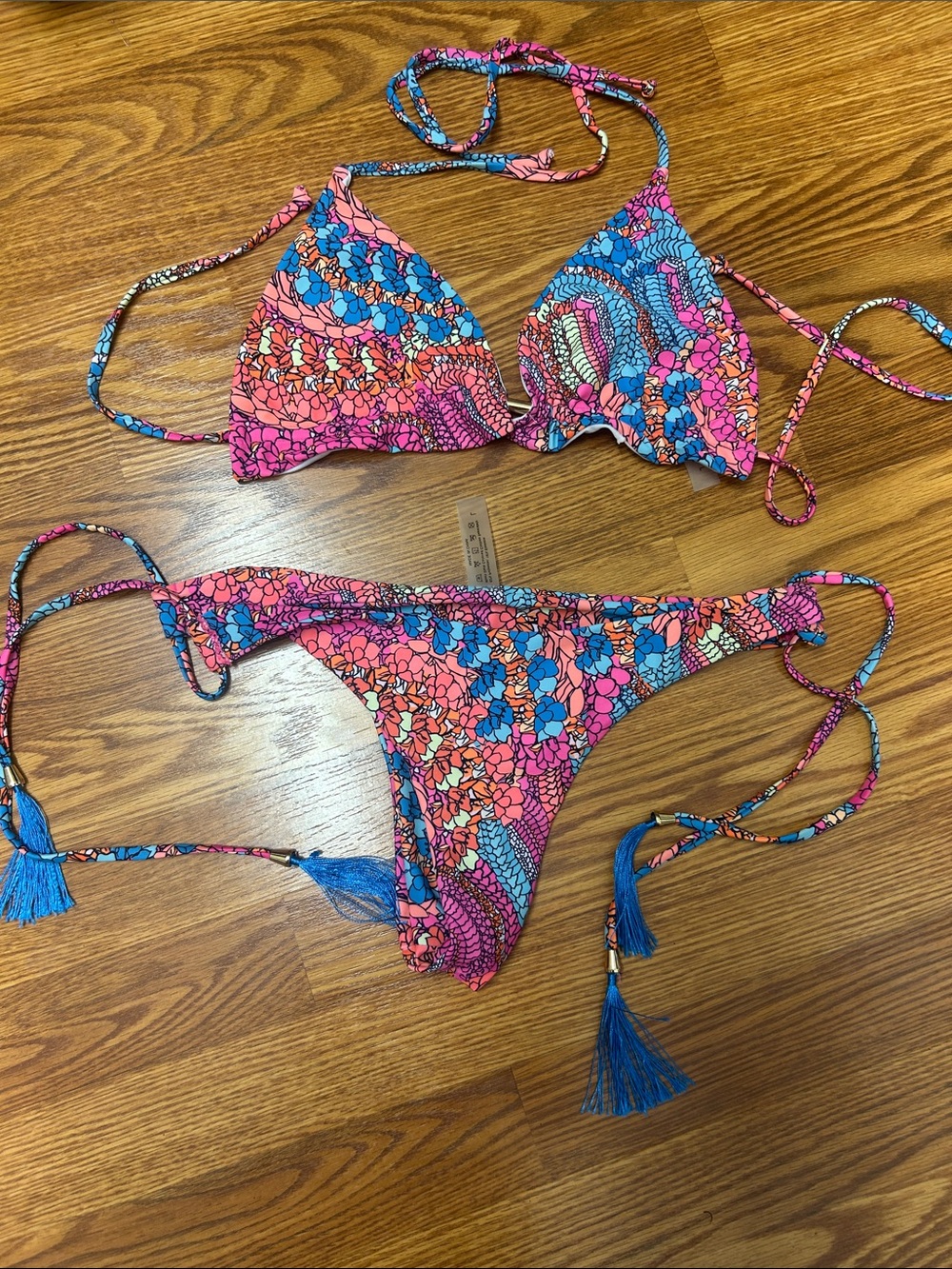Women's Pink & Blue Floral Tie-Side Bikini Set